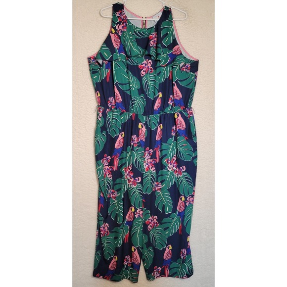 Draper James Eloquii Jumpsuit Sz 20 Blue Green Tropical Sleeveless NO Belt 0737 - Picture 1 of 7